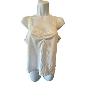 1.STATE Y2K Women Coquette Lace Trim Ruched Camisole M White Balletcore Romantic
